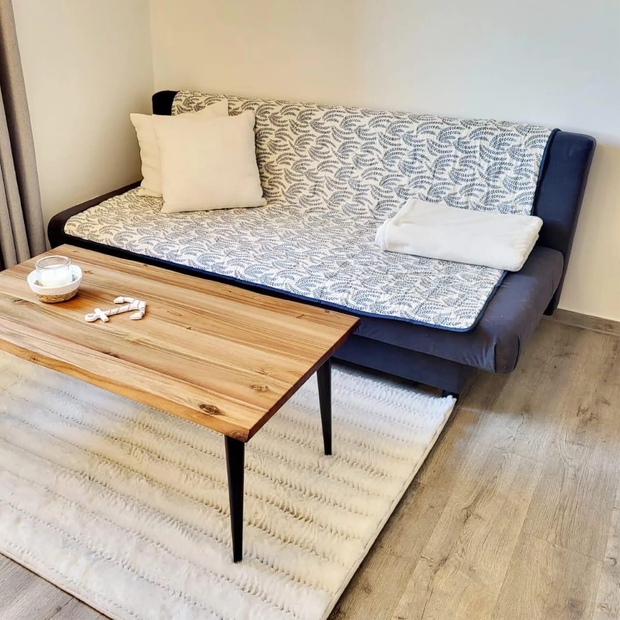 Schlafbereich der Ferienwohnung, Schlafsofa mit 1,60m